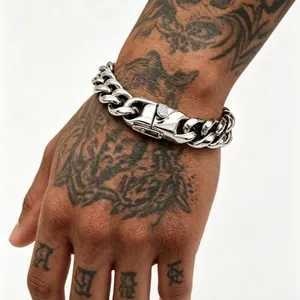 Men's heavy stainless steel Cuban link bracelet with stylish clasp hip hop style