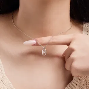 Detailed view of S925 sterling silver necklace featuring a letter P geometric pendant charm