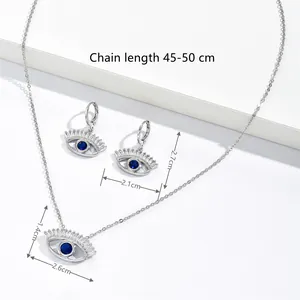 Vista dettagliata del set gioielli Evil Eye con dimensioni precise e lunghezza catena