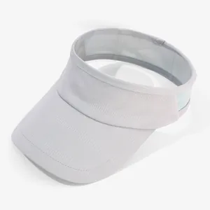 Detailed view of breathable light grey empty top sun visor hat for outdoor activities
