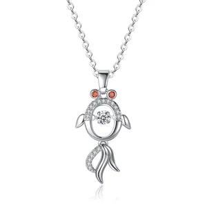 Minimalistische Mode Kupfer Zirkonia Goldfisch Anhänger Halskette Für Damen Tanzender Stein Mikro Eingelegt Eleganter Schmuck Valentin Geschenk