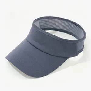 Detailed view of grey sun visor with breathable mesh fabric and empty-top design