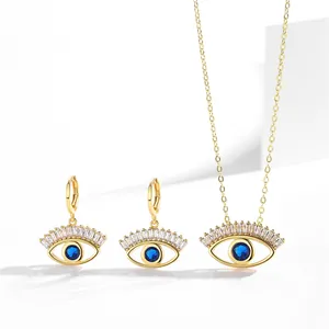 Donna Malocchio Gioielli Rame Zirconia Micro-intarsiato Pendente Collana E Orecchini Oro Argento Oro Rosa Minimalista Regalo