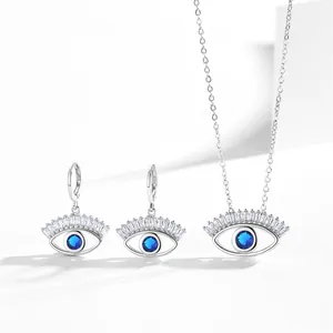 Set di gioielli Occhio del Diavolo in argento con collana e orecchini in zircone blu