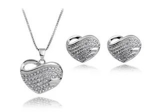 Classic Pave Zirconia Heart Pendant Necklace And Earrings Set Copper Jewelry For Women Birthday Gift Party Accessory