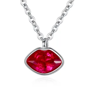 Lippenvorm Hanger Ketting voor Dames Koper Zirconia Rode Korund Sexy Mond Choker Valentijnsdag Cadeau Sieraden