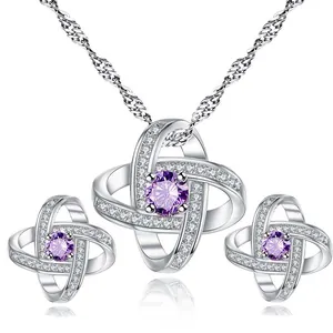 Ewiger Stern Schmuckset Kupfer Zirkonia Halskette Ohrstecker Für Damen Glänzende Hochzeitsfeier Koreanisches Modeaccessoire