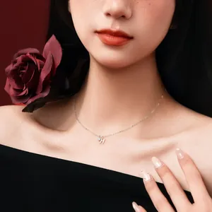 Close-up of S925 sterling silver necklace with H letter pendant on model