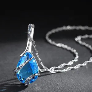 Elegante collana con pendente in zircone blu a goccia d'acqua con catena vintage