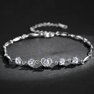 Korean Fashion Heart Shaped Zirconia Bracelet For Women Light Luxury Copper Electroplated Zircon Inlaid Chain Bracelet Jewelry