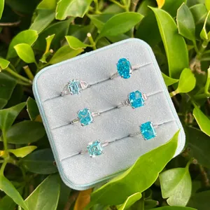 925 Sterling Zilveren Blauwe Zirconia Ring Voor Dames Franse Stijl Elegant Geometrisch Smaragdslijpvorm Ovaal Vierkant Sieraden Ring