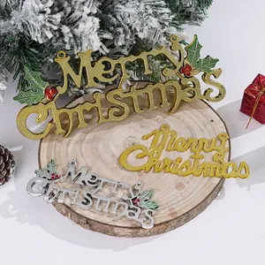 Merry Christmas Letter Sign Xmas Tree Hanging Ornament Plastic Electroplated Gold Silver Festive Holiday Home Decoration