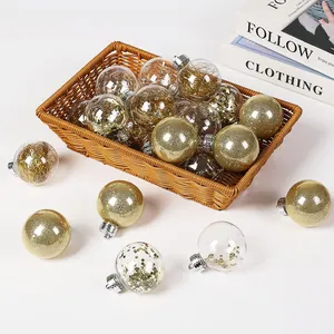 Set of 24 transparent Christmas ball ornaments with gold fillings for tree decoration