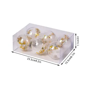 Juego de seis bolas de Navidad transparentes de 8 cm con estrellas doradas y dimensiones