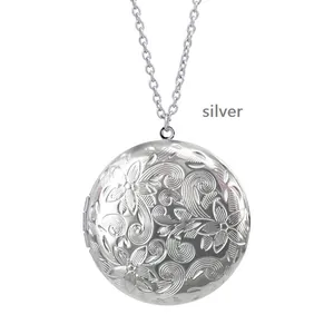 Vintage Runde Medaillon Halskette Für Damen Edelstahl Foto Box Anhänger Blumengravur Erinnerung Schmuck Geschenk