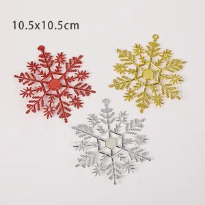 Dreiteiliges Set aus roten, goldenen und silbernen Schneeflocken-Anhängern, 10,5 cm