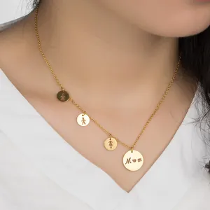 Stainless Steel Mom Children Pendant Necklace Gold Steel Color Hollow Heart Family Charm Necklace For Mother Women Jewelry Gift