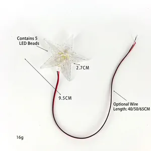 Vue détaillée de la décoration LED étoile avec dimensions et options de câbles.