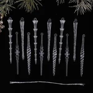Lot de douze ornements de stalactites de Noël en acrylique pour le sapin de fête