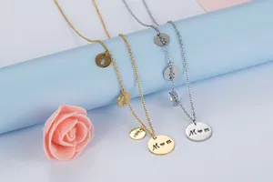 Detail view of stainless steel family necklace with mom and children heart pendants