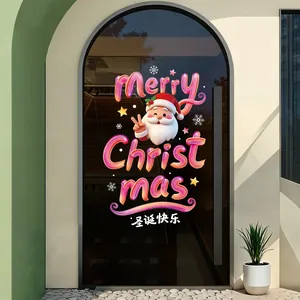 Nahaufnahme eines 3D-Weihnachtsmann-Fensteraufklebers auf einer modernen Glastür