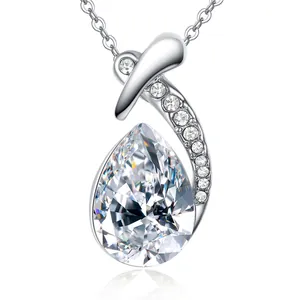 Detail view of an elegant waterdrop angel's tear pendant with sparkling pear-cut crystal