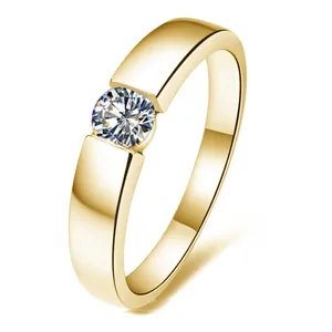Anello da Uomo Minimalista Intarsiato con Zirconia Rame Galvanizzato Oro Bianco Oro Vero Placcato Stile Coreano Anello Liscio Gioielli Regalo