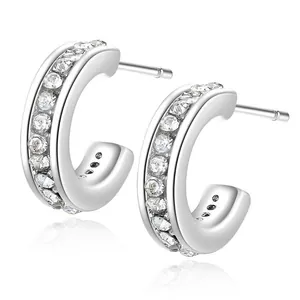 Pendientes de Aro en C de Aleación Minimalista para Mujer Joyería de Cristal Austríaco Geométrico con Strass Chapado en Oro Plata Regalo