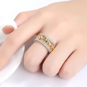 Exquisite two-tone gold and silver elephant ring with sparkling rhinestones on hand