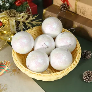 Adornos de Bolas de Espuma Con Purpurina y Lentejuelas Bolas Decorativas Colgantes Blancas para Árbol de Navidad Fiesta Decoración
