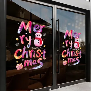 Bunte große Merry Christmas statische Fensteraufkleber an einer Glastür
