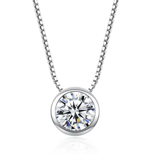 Exquisite close-up of a sparkling AAA cubic zirconia round pendant on a silver box chain