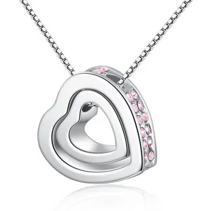 Double Heart Interlocking Pendant Necklace For Women Alloy Rhinestone Pave Heart To Heart Fashion Jewelry Gift Korean Style Necklace