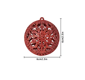Palla di Natale rossa glitterata con fiocco di neve traforato e diametro di 6 cm dettaglio