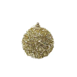 Boule de Noël dorée scintillante avec paillettes et guirlandes pour décoration de sapin
