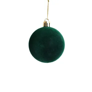 Elegante pallina di Natale floccata verde scuro con cordino dorato per albero