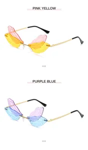Dragonfly wing shaped sunglasses in gradient pink yellow and purple blue colors