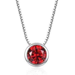 Silver box chain necklace with a brilliant round red AAA zircon crystal pendant
