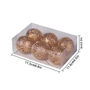 Set di 6 palline di Natale decorative dorate glitterate traforate in scatola trasparente