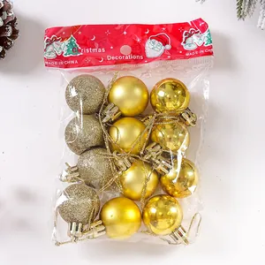 Confezione da 12 palline di Natale dorate con finiture glitterate e lucide in busta