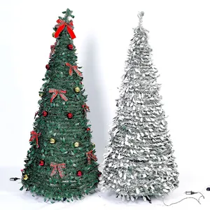 Luxury folding telescopic Christmas trees with warm lights and snow-flocked finish