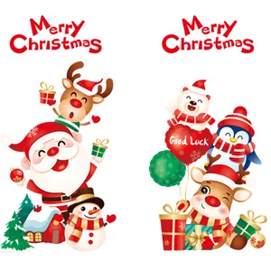 Festive cartoon Christmas static window stickers with Santa Claus reindeer and snowman