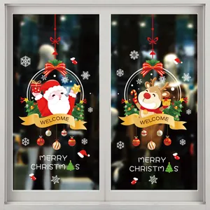 Detailed view of Santa and Reindeer Christmas static window stickers for festive decor
