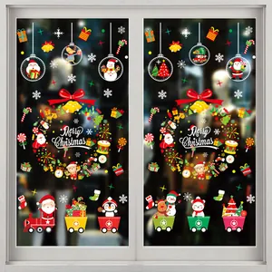 Large colorful Christmas static cling decals with festive wreaths and Santa patterns