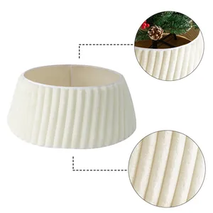 Elegant white plush Christmas tree collar with ribbed texture for festive holiday decor