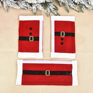 Festive Christmas Santa suit themed refrigerator door handle covers set of 3 in red