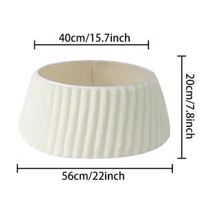 White plush Christmas tree collar featuring pleated texture and clear size dimensions