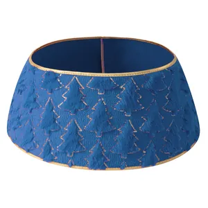 Cache-pied de sapin de Noël bleu en peluche avec motifs dorés à paillettes élégant