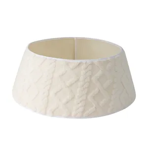 Cream white plush Christmas tree collar with elegant cable knit and diamond pattern