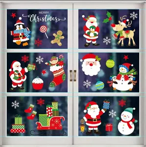 Grands autocollants de fenêtre de Noël statiques avec le Père Noël et un bonhomme de neige